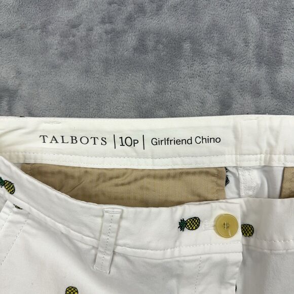 Talbots Pants Womens Sz 10P White Girlfriend Chino Pineapple Embroidered - Picture 8 of 12